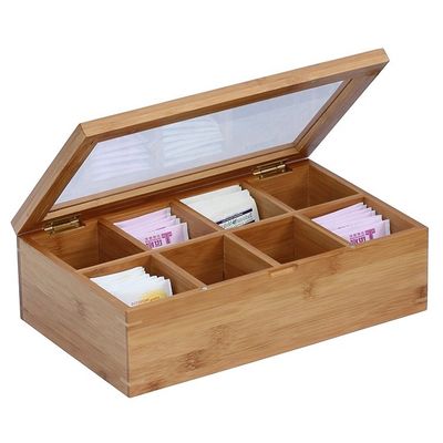 Regalo artesanía industrial logotipo personalizado aceptable caja de té de madera con tapa de vidrio