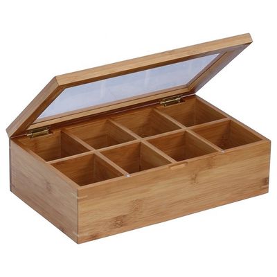Regalo artesanía industrial logotipo personalizado aceptable caja de té de madera con tapa de vidrio