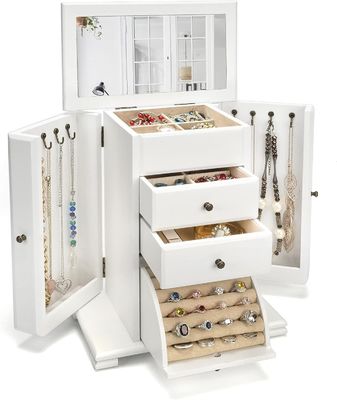 Logotipo personalizado Rustico de joyería blanca con tiempo de embalaje 4 capas Cajas de joyería de madera