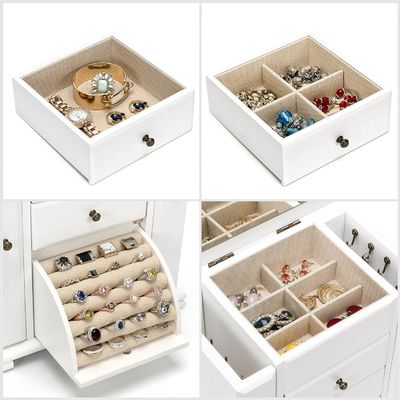 Logotipo personalizado Rustico de joyería blanca con tiempo de embalaje 4 capas Cajas de joyería de madera