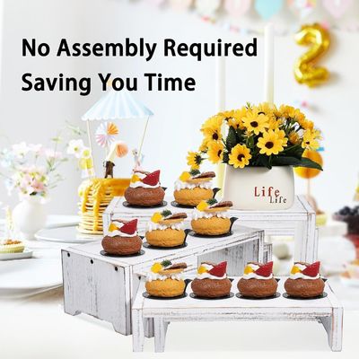 Decoración para el hogar y regalos Diseño funcional 3 niveles de madera de latón Cupcake postre Riser de visualización