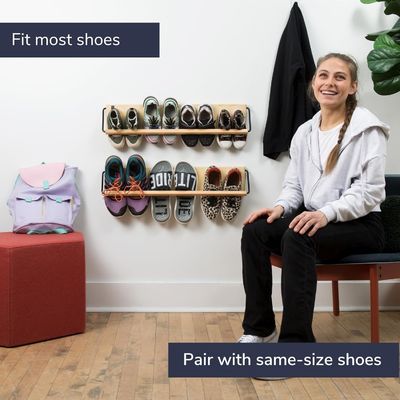 Logotipo personalizado aceptable soporte de zapatos moderno montado en la pared para todas las estaciones