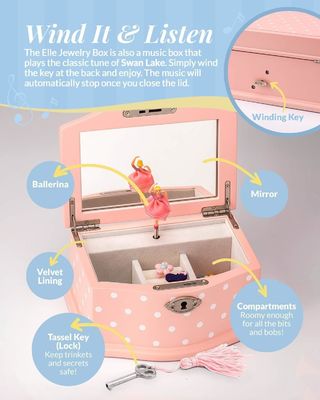 Caja de música hecha a mano para chicas y adolescentes Rectángulo organizador de joyas