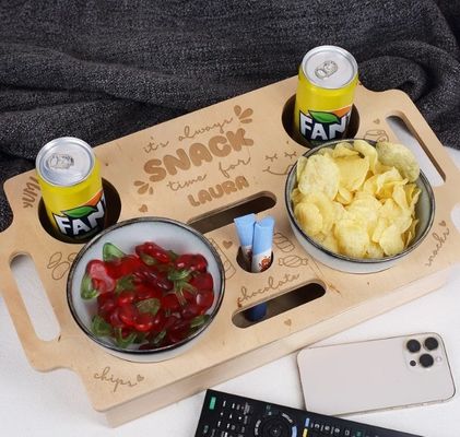 Estante no plegable Barra de sofá de madera bandeja de aperitivos almacenamiento para espacios pequeños