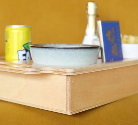Estante no plegable Barra de sofá de madera bandeja de aperitivos almacenamiento para espacios pequeños