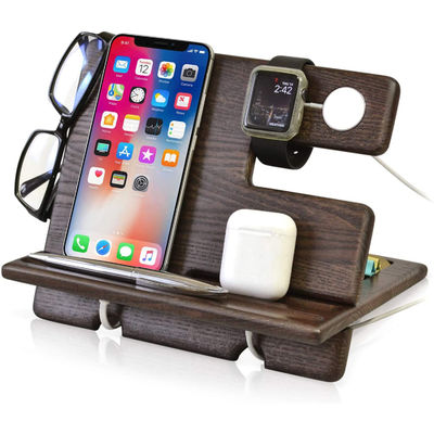 Soporte para teléfonos celulares de escritorio de madera multifuncional con impresión de logotipo personalizado