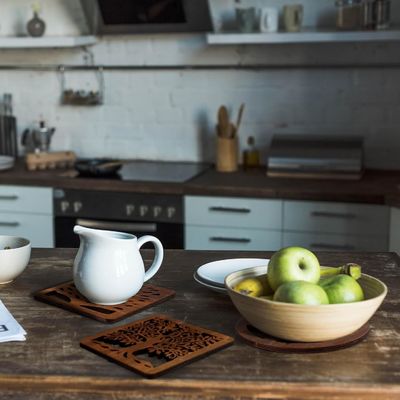 Cuadrado Cuadrado Árbol Trivets Portador estilo de diseño de lujo Pads resistentes al calor de madera