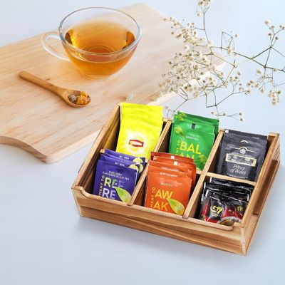 6 Compartimiento TIMBER Caja de té de madera caja para paquete de regalo y organizador de paquete de azúcar