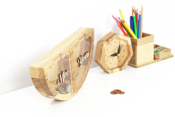 Banco de cerdo de madera personalizado MINE YOURS diseño ahorrar dinero de una manera divertida y creativa