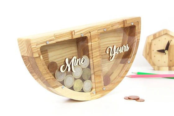 Banco de cerdo de madera personalizado MINE YOURS diseño ahorrar dinero de una manera divertida y creativa