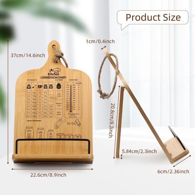 Estante de libros de cocina de nivel único con tabla de conversión de mediciones