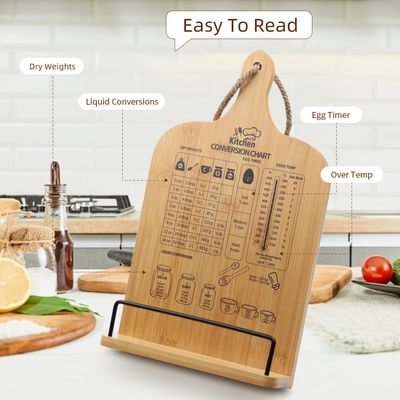 Estante de libros de cocina de nivel único con tabla de conversión de mediciones