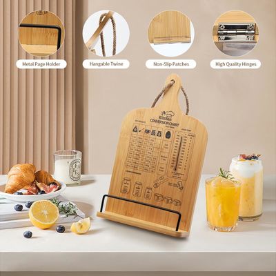 Estante de libros de cocina de nivel único con tabla de conversión de mediciones