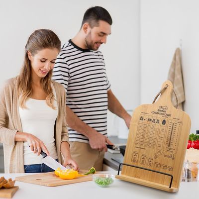 Estante de libros de cocina de nivel único con tabla de conversión de mediciones