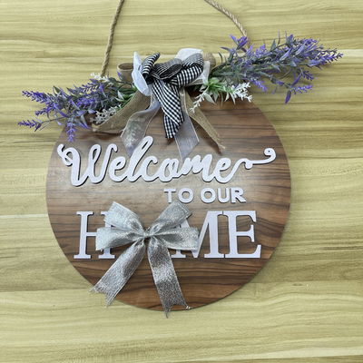 Puerta de entrada de madera de bienvenida placa de pared para la decoración del hogar forma redonda personalizada
