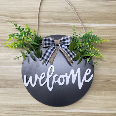 Puerta de entrada de madera de bienvenida placa de pared para la decoración del hogar forma redonda personalizada
