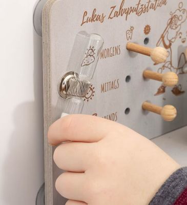 Temática de amor Estación de cepillado de dientes para niños con espejo enmarcado en madera y ahorro de espacio