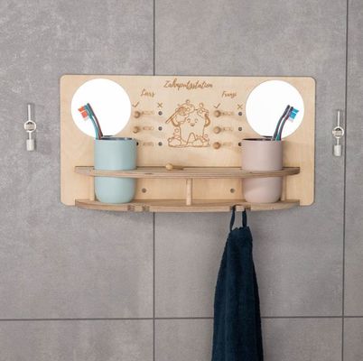 Temática de amor Estación de cepillado de dientes para niños con espejo enmarcado en madera y ahorro de espacio