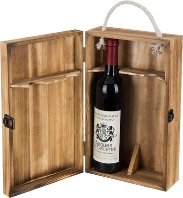 Cajas de regalo de vino de botella doble de madera rústica ecológica con tapa personalizable