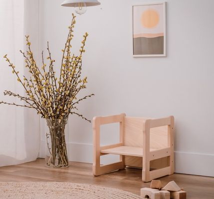 Función de ahorro de espacio de logotipo personalizado 202406 Montessori silla de madera multifuncional