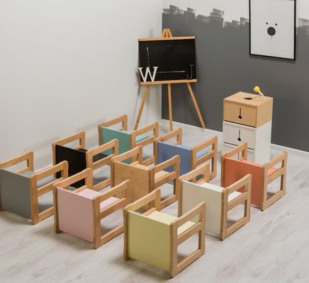 Función de ahorro de espacio de logotipo personalizado 202406 Montessori silla de madera multifuncional