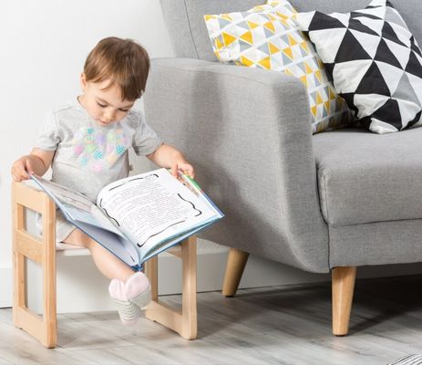 Función de ahorro de espacio de logotipo personalizado 202406 Montessori silla de madera multifuncional