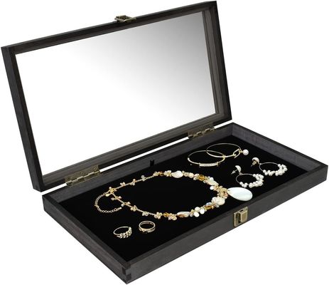 Tamaño personalizado Logotipo Color Joyería de madera Display Box de almacenamiento con tapa hecha de madera sólida