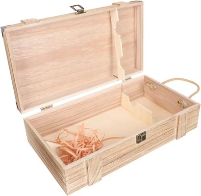 Caja de vino de madera de pino hecha a mano con tapa para contenedores vacíos decorativos de tamaño personalizado