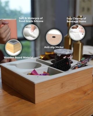 Portador de teléfono giratorio de silicona de madera de bambú, soporte de taza, organizador de bandejas para comidas personalizadas