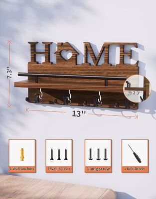 Portador de correo y llave de madera de doble nivel para el organizador de entrada decorativa de paredes