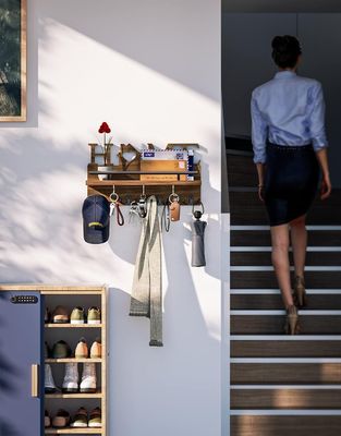 Portador de correo y llave de madera de doble nivel para el organizador de entrada decorativa de paredes