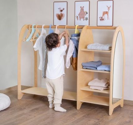Casa Muebles Montessori Niños Reloj de ropa Armario con espejo y gran cantidad