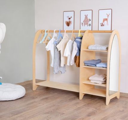 Casa Muebles Montessori Niños Reloj de ropa Armario con espejo y gran cantidad