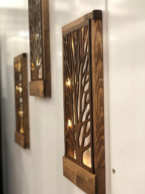 Decoración de pared LED de madera hecha a mano para el dormitorio Cuadrado sobre la cama Tema amor