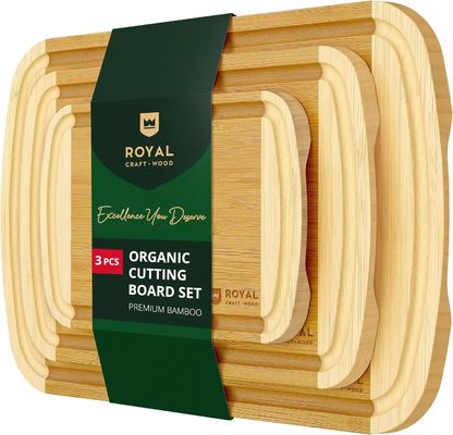 Set de tablero de corte de madera de bambú rectangular con accesorios de cocina incluidos
