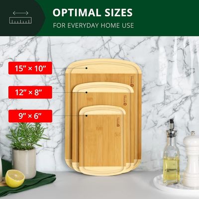 Set de tablero de corte de madera de bambú rectangular con accesorios de cocina incluidos