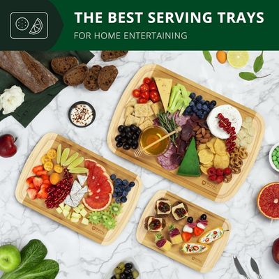 Set de tablero de corte de madera de bambú rectangular con accesorios de cocina incluidos