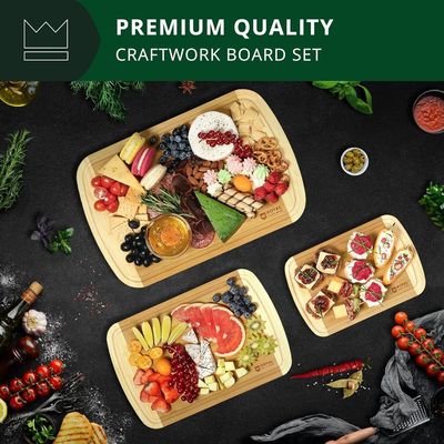 Set de tablero de corte de madera de bambú rectangular con accesorios de cocina incluidos