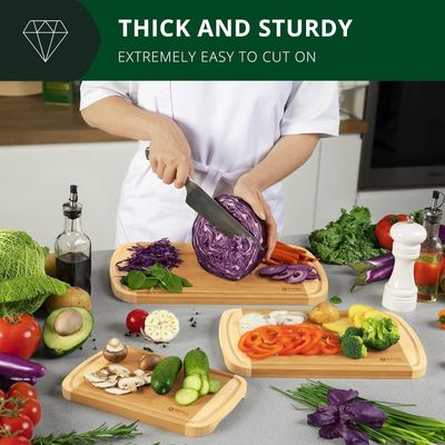 Set de tablero de corte de madera de bambú rectangular con accesorios de cocina incluidos