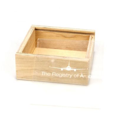 Logotipo de marca personalizado Caja de almacenamiento de madera aceptable con tapa deslizante 10x10x3.8cm