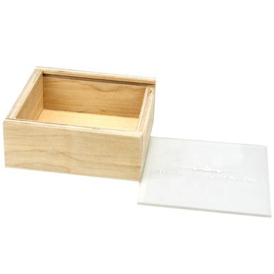 Logotipo de marca personalizado Caja de almacenamiento de madera aceptable con tapa deslizante 10x10x3.8cm