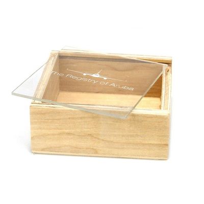 Logotipo de marca personalizado Caja de almacenamiento de madera aceptable con tapa deslizante 10x10x3.8cm
