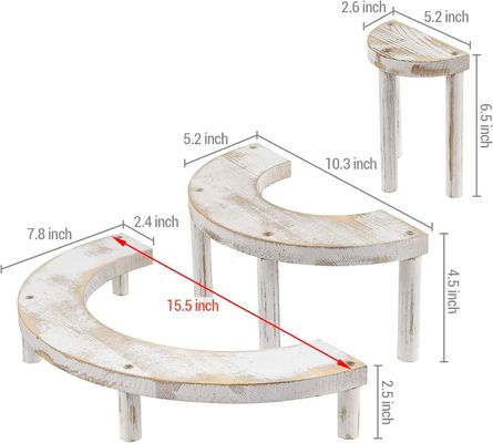 Conjunto de 3 piezas de madera en relieve blanqueada para el soporte de tartas semicircular y el elevador de pantalla