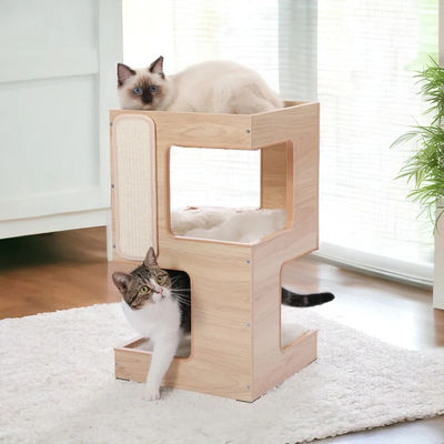 Forma personalizada gato trepar rascador árbol de juguete modernos regalos de madera para mascotas para casa de gatos