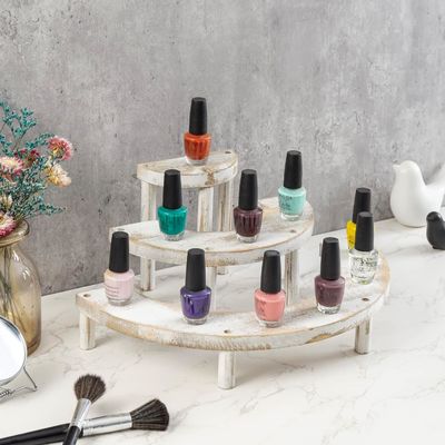 Conjunto de 3 piezas de madera en relieve blanqueada para el soporte de tartas semicircular y el elevador de pantalla