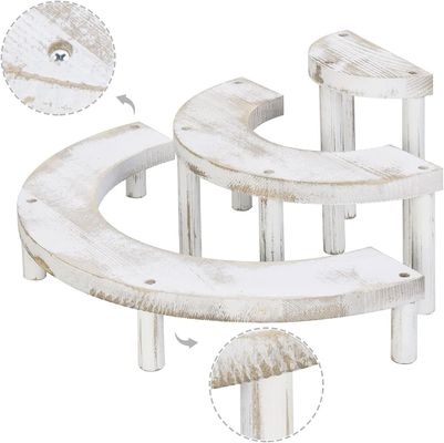 Conjunto de 3 piezas de madera en relieve blanqueada para el soporte de tartas semicircular y el elevador de pantalla