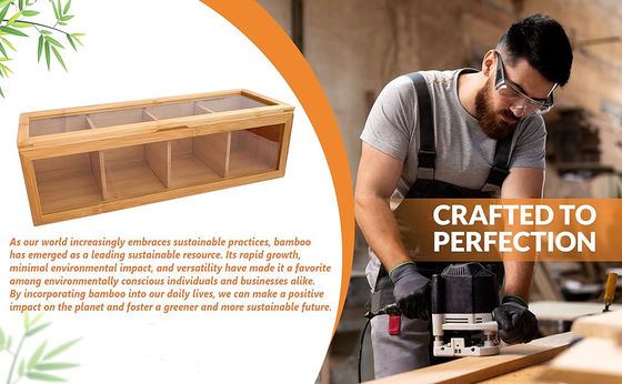 Organizador de bolsas de té de madera con impresión grabada con láser y ventana de vidrio acrílico transparente