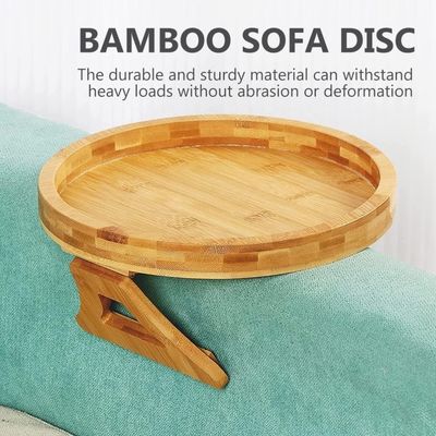Sofá de bambú natural personalizado Mesa lateral plegable reposabrazos de brazo Clip-On bandeja de sofá para OEM ODM
