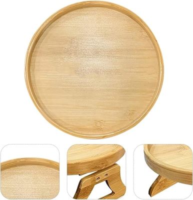 Sofá de bambú natural personalizado Mesa lateral plegable reposabrazos de brazo Clip-On bandeja de sofá para OEM ODM