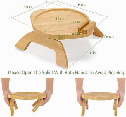 Sofá de bambú natural personalizado Mesa lateral plegable reposabrazos de brazo Clip-On bandeja de sofá para OEM ODM